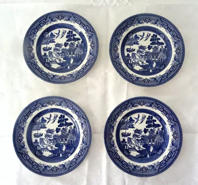 4 assiettes plates  6563 faïence anglaise Churchill Bleu  Willow