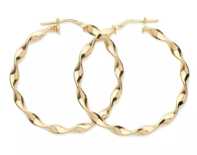 9ct Yellow Gold on Silver 37mm Large Twisted Hoop Earrings