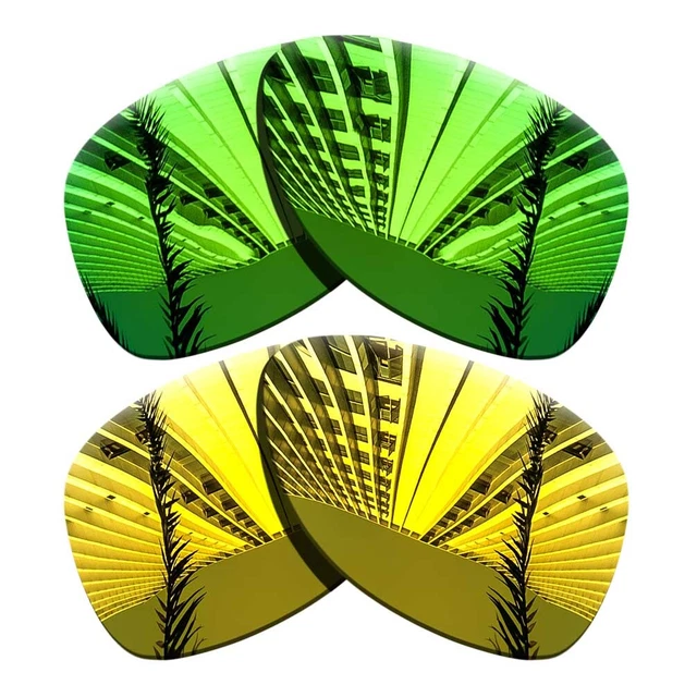 2 Pairs Replacement Lenses For-Oakley Dispatch 2 Polarized-Green+Golden Yellow