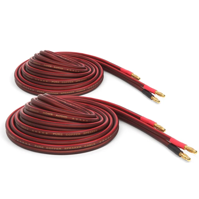 14 Gauge Pure Copper Speaker Wire, 12 Feet 2 Pack, Gold Plated Banana Plugs
