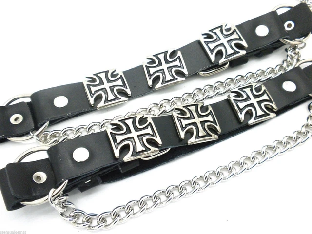 Chopper Cross Leather Biker Western Boot Straps W Chains Buckle Women's Men PAIR