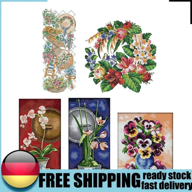 Kit Punto Croce Prestampato Farfalle E Fiori - 40x50 Cm Per Principianti, Con Tutto Incluso