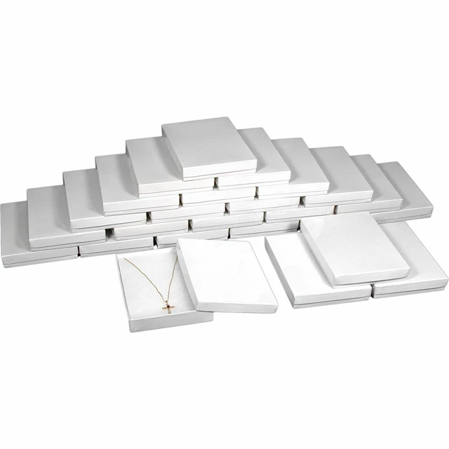 25 Cotton Necklace Pendant Gift Boxes Jewelry White