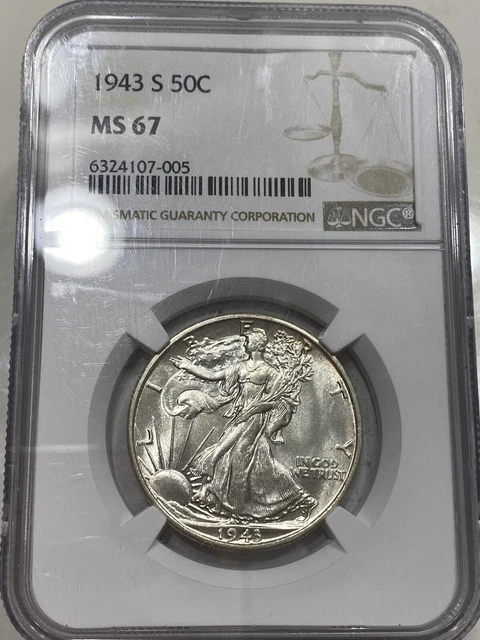 1943-S 50c NGC MS-67 Walking Liberty Half Dollar. Flashy!