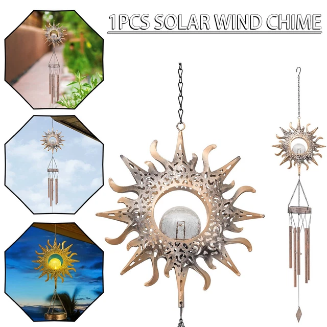 Solar Wind Chimes Outdoor Sun Wind Chimes Crackle Glass Solar Lights for E