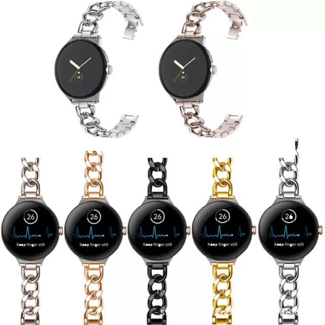 For Google Pixel 22MM Metal Watch StrapSteel Single Row Cowboy Chain Strap Watch