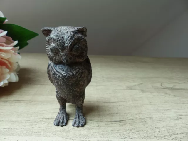 Petite Statuette Chouette Hibou en Métal Vintage