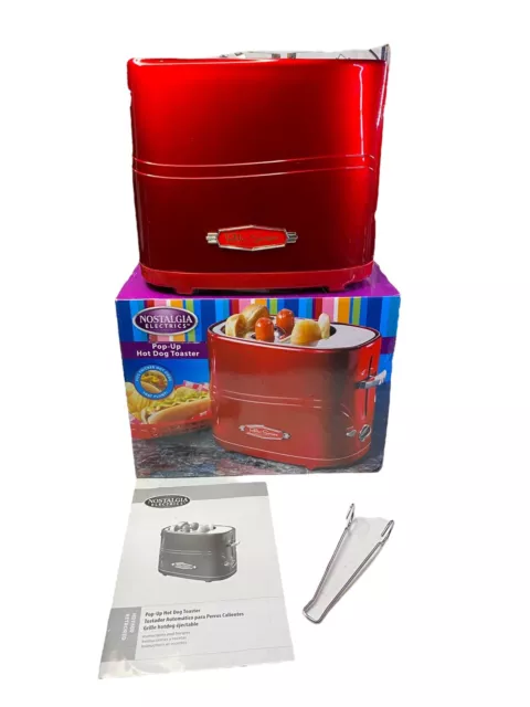 Nostalgia Retro Pop-Up Hot Dog Toaster w/Tongs, Fits Thicker Hot Dogs - Red New