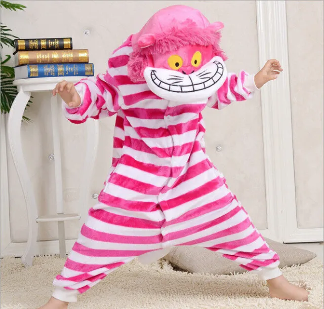 New Adult/Kids Cheshire Cat Kigurumi Pajamas Halloween Cosplay Costume Sleepwear