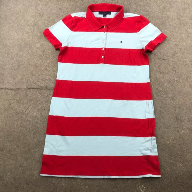 Tommy Hilfiger Polo Shirt Dress Womens Large Red Blue Striped Collared