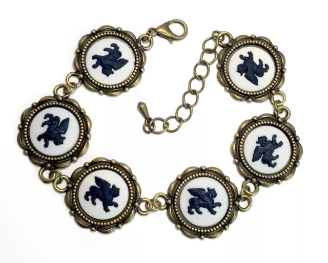 Authentic Wedgwood Cameos on Antique Bronze Bracelet - Winged Lions