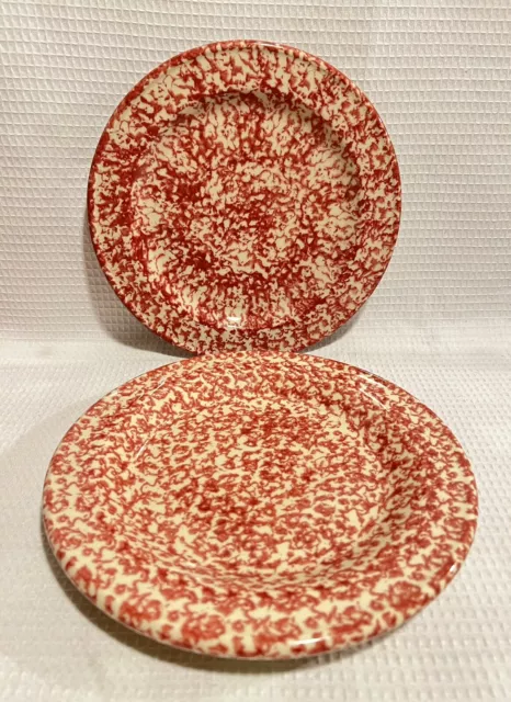 2-Gerald E. Henn Workshops-Roseville, OH. Pottery-Red Spongeware Luncheon Plates