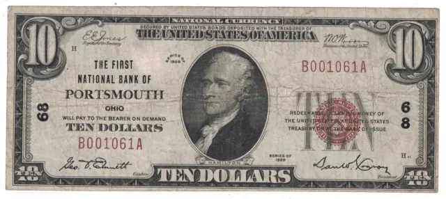 U.S. (Portsmouth, OH) - Series of 1929 $10.00 National Currency Banknote