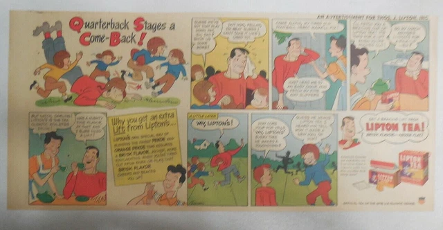 Lipton Tea Ad: "Quarterback Stages Comeback" 1930's-1950's Size: 7.5 x 15 inches