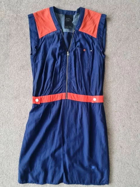 G Star Raw Blue & Red Casual Dress. Size S 8. Zip Front. Sleeveless