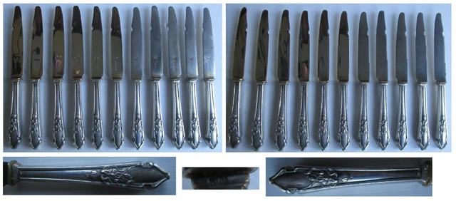 11 obstmesser 6x klinge vergoldet 800 silber gest.klingen mit st,gebrauchsspuren