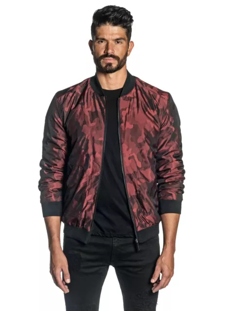 Jared Lang Mens NY 1D Red/Black Camo Reversible Bomber Jacket Size Large EUC