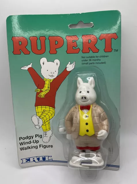 Vintage ERTL Rupert Bear Podgy Pig Wind-up Walking Figure Toy  1994 New  On Card