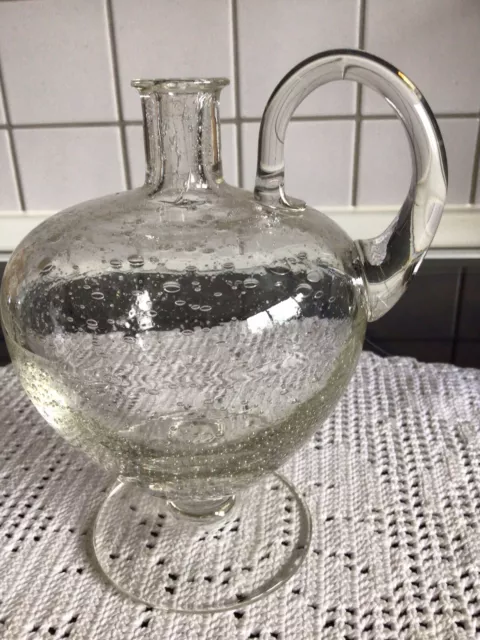 Glas Flasche Krug Kanne Vase Blubber Blasen Henkel 17 cm Hoch