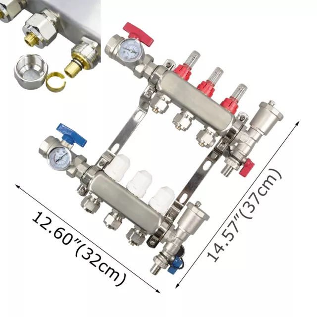 8.8LB 3-Branch PEX Radiant Floor Heating Manifold Set - Stainless Steel
