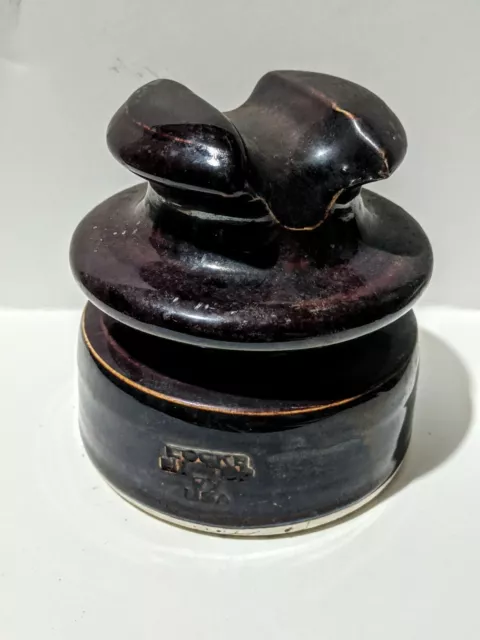 Vintage Locke Hi-Top 77 USA Porcelain Power Line Insulator Ceramic Brown