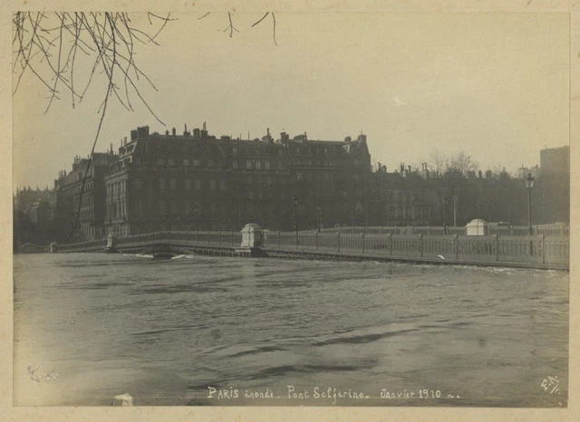 France, Paris, inondations de 1910, Pont de Solfèrino  Vintage Print Tirage ar
