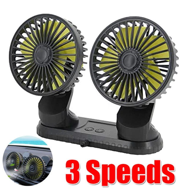 ELECTRIC CAR FAN Dashboard Cooler Dual Head 360° Cooling Ventilation