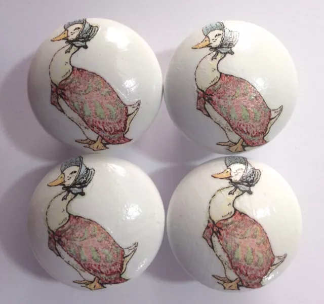 Hand painted Decoupaged Beatrix Potter Jemima Puddle Duck White Drawer Knobs