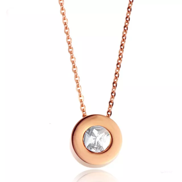 Damen Halskette Mit Kreis Anhänger In Rosegold Edelstahl Schmuck Zirkonia Kette