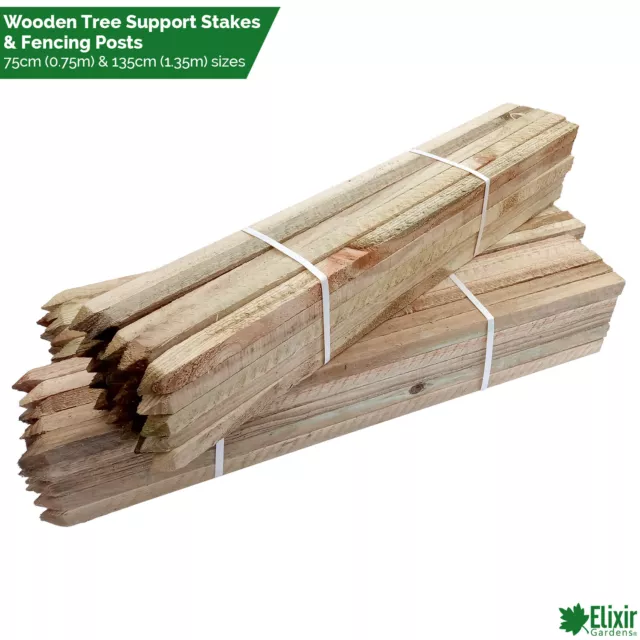 Square Sawn Wooden Tree Stakes/Plant Supports & Wood Fence Posts | 75cm & 135cm