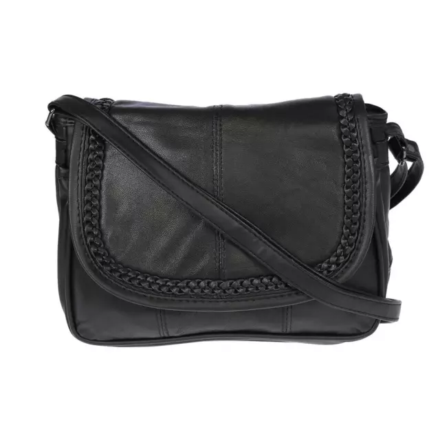 Petit Femmes Sac en Cuir Véritable Umhängetasche Sac à Bandoulière Main Noir