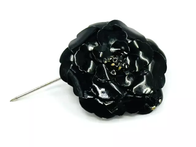 AUTHENTIC CHANEL CAMELLIA Black Flower Pin Brooch £145.00
