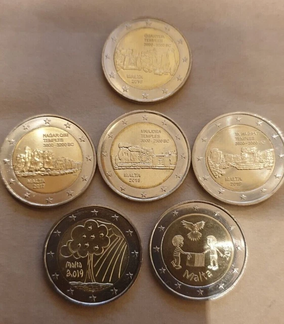 2 Euro Sondermünzen Malta 2016, 2017 (beide), 2018, 2019 (beide) - RARITÄTEN!