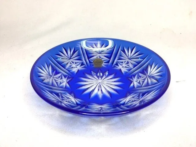 5 5/8” Cristal D’Arques Durand Cobalt Cut To Clear Crystal Glass Plate Bowl Mint