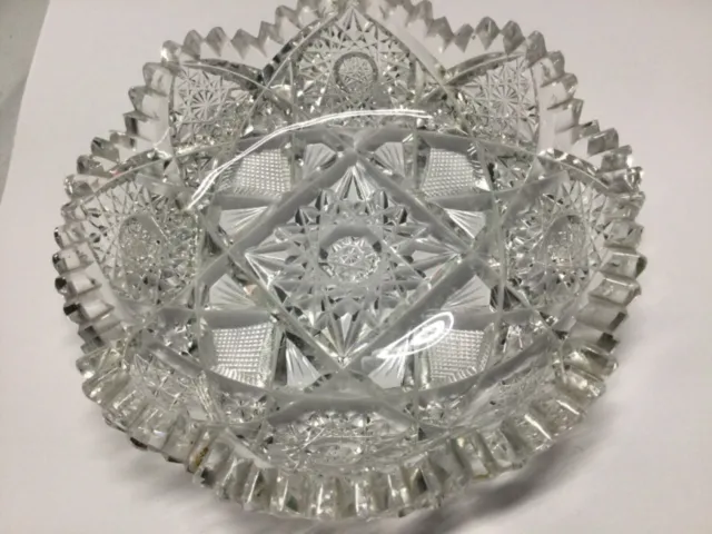 VTG ABP American Brilliant Cut Glass Bowl Scalloped Saw Tooth Edge BEAUTIFUL
