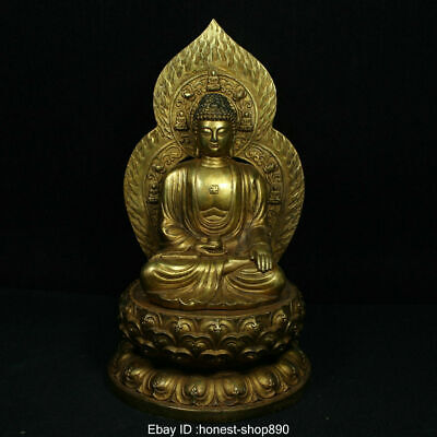 Old Tibetan Buddhism Antique Bronze Gilt Seat Shakyamuni Amitabha Buddha Statue