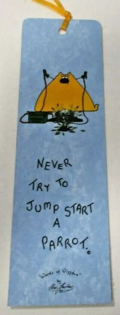A Clive`s Cats Cartoons Bookmark Never Try to Jump Start a Parrot -Orange Ribbon