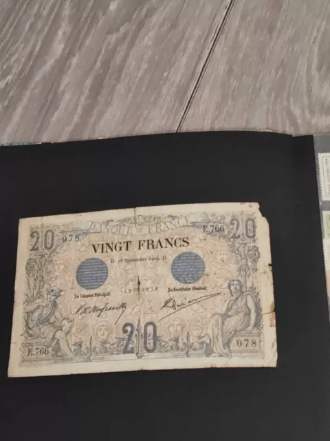 Ancien Billet De 20 Francs Couleurs Bleu 16 Septembre 1904.D