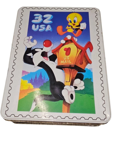 Warner Bros Tweety Bird & Sylvester 32 USA Postal Stamp Tin Box