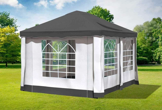 Gartenpavillon 3x4m Polyester Anthrazit  Partyzelt Wasserdicht Fenster Festzelt