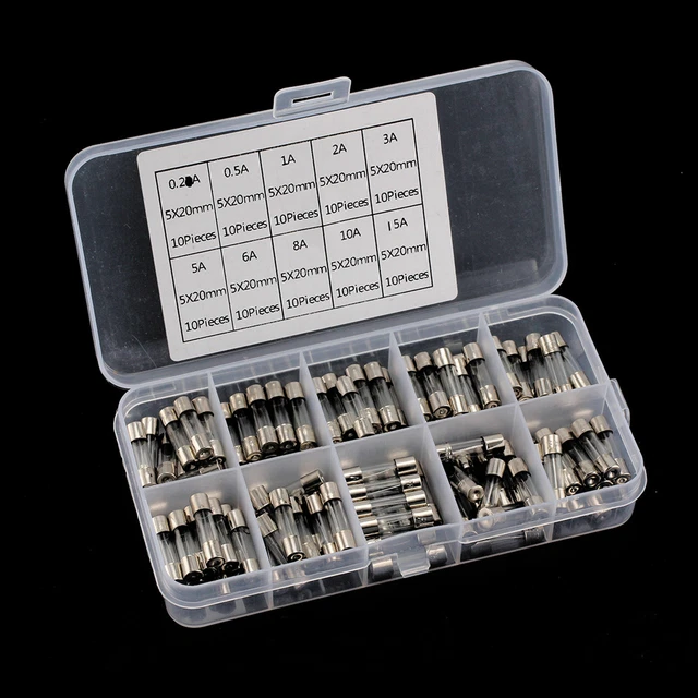 100pcs / ensemble 5x20mm Ensemble de fusibles à tube de verre à fusion rapide