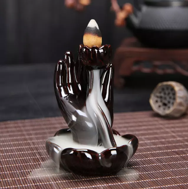 Buddha's-hand Porcelain Backflow Ceramic Cone Incense Burner Holder 3