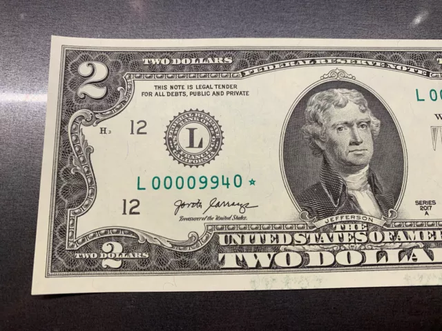 2 Dollar Bill 🌟Star 🌟Note Very Low Serial Number 2017A  $2 Two Uncirculated