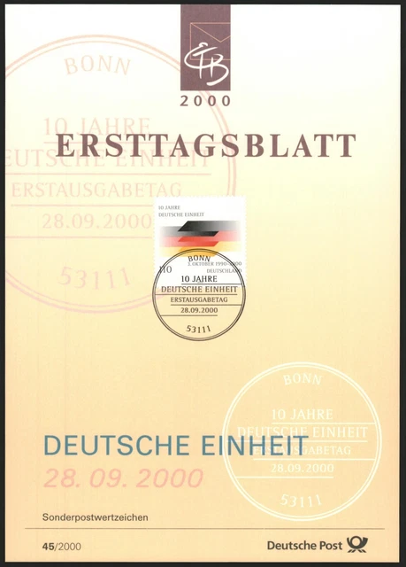 Ersttagsblatt ETB 45/2000 - "10 Jahre Deutsche Einheit" - Staatsflagge