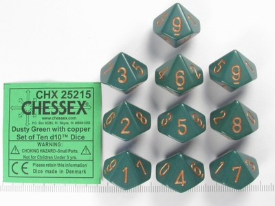 Dadi Chessex Opaque Dusty verde con rame 10d10 d10 dieci granata propulsione a razzo GIOCO Solid 25215 