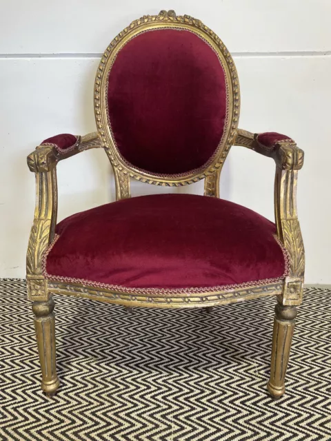 Antique French Louis Gilt Wood Salon Armchair