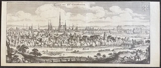 Chalon-Sur-Marne IN 1640 After Matthaeus Merian 1593-1650 Gravure C 1960 2