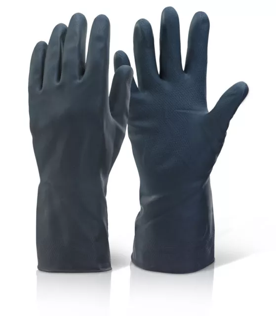 Extra Heavy Duty INDUSTRIAL Black Rubber Latex Gloves Household Long Gauntlet 3