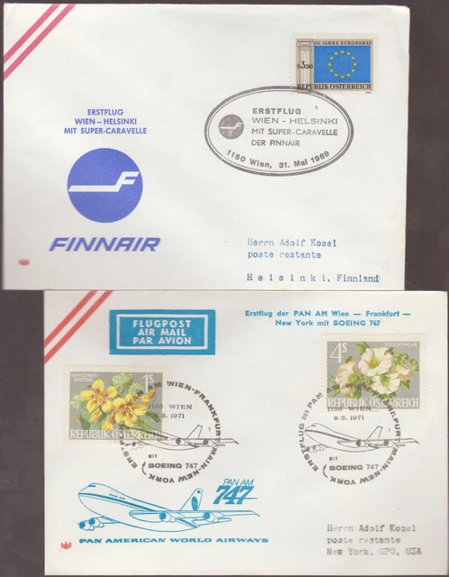 2 schöne Österreichische Briefe, Erstflug, beide gelaufen