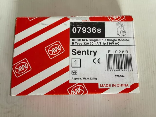 MK Electric 07936s 32A Single Pole 6kA 30mA RCBO - Type B